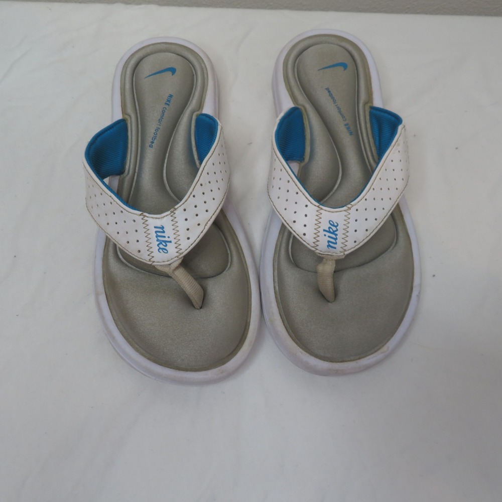 Nike Comfort Footbed Flip Flop Sandals White Blue Womens Size 6 316274-142